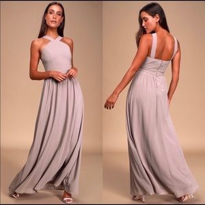 COPY - Lulu's Air of Romance Taupe Maxi Dress Med…